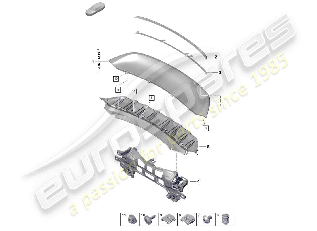 porsche 2021 (718 boxster spyder) rear spoiler part diagram