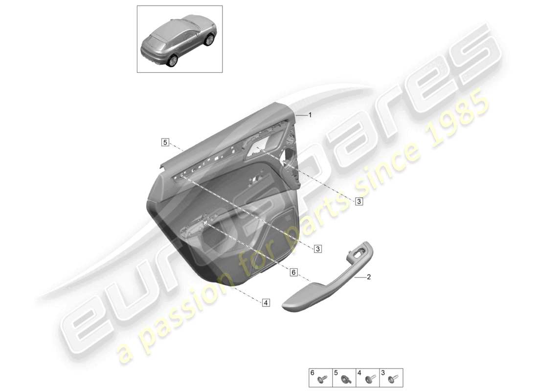 porsche 2021 (macan) door trim panels rear doors for vehicles with genuine leather upholstery interior lighting basic part diagram