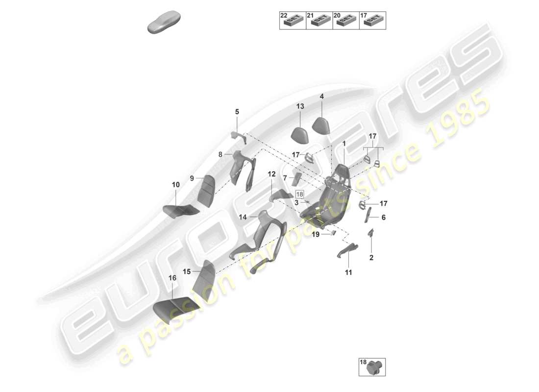 porsche 2025 (992-2 gt3/rs/st) bucket seat seat frame seat covers foam part part diagram