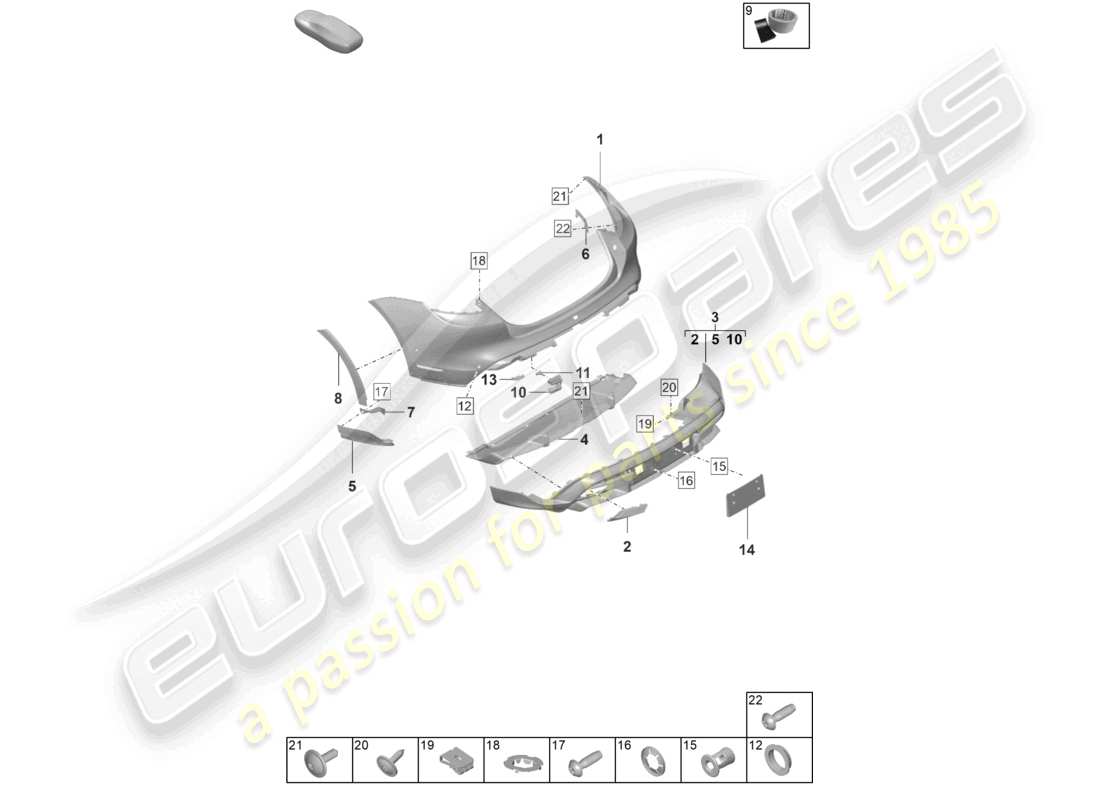 porsche 2023 (taycan 9j1-1) bumper rear for equipment variant: basic offroad cross turismo part diagram