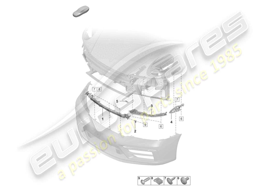 porsche 2022 (992-1) bumper front fasteners sport design package parts diagram