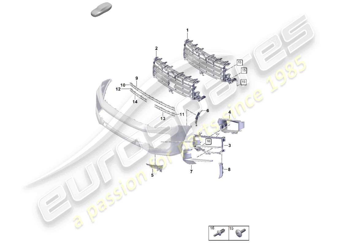 porsche 2024 (cayenne e3 pa) bumper individual parts air guide grille coupe part diagram