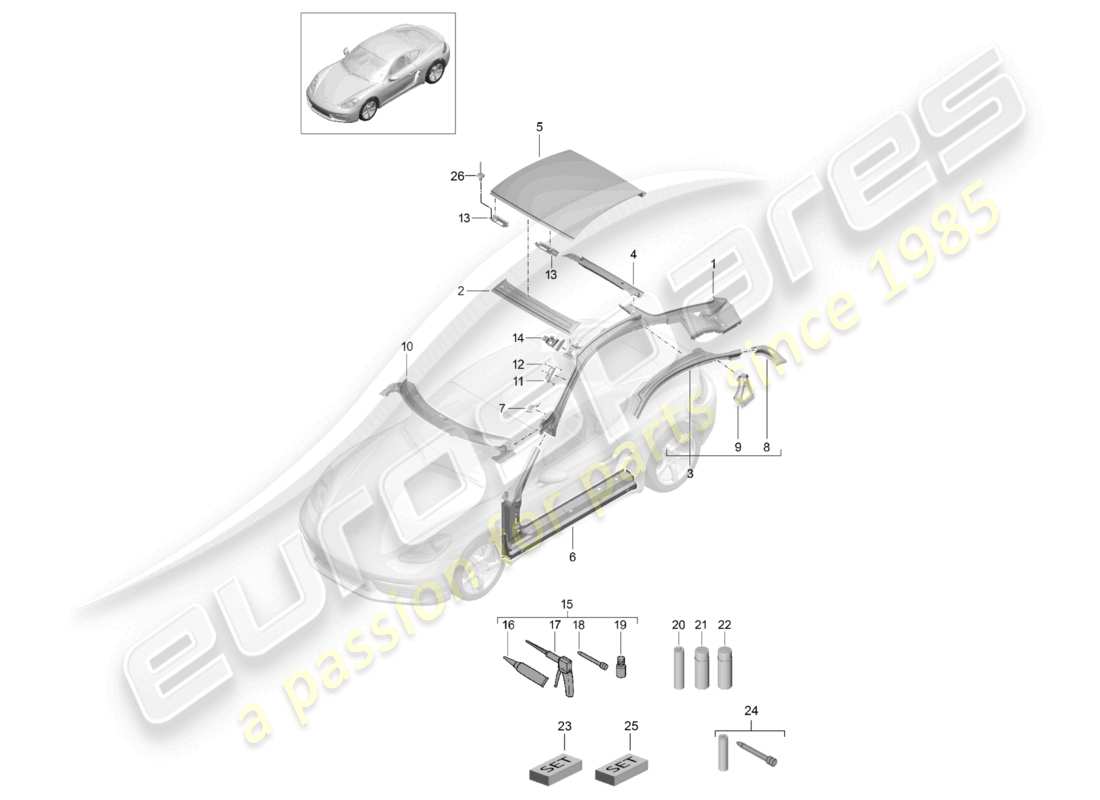 porsche 2026 (718 cayman) roof scuttle part diagram