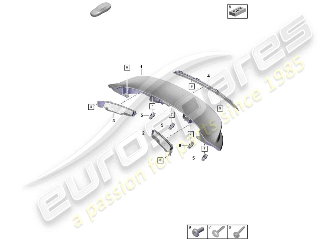 porsche 2025 (992-2 gt3) rear spoiler part diagram