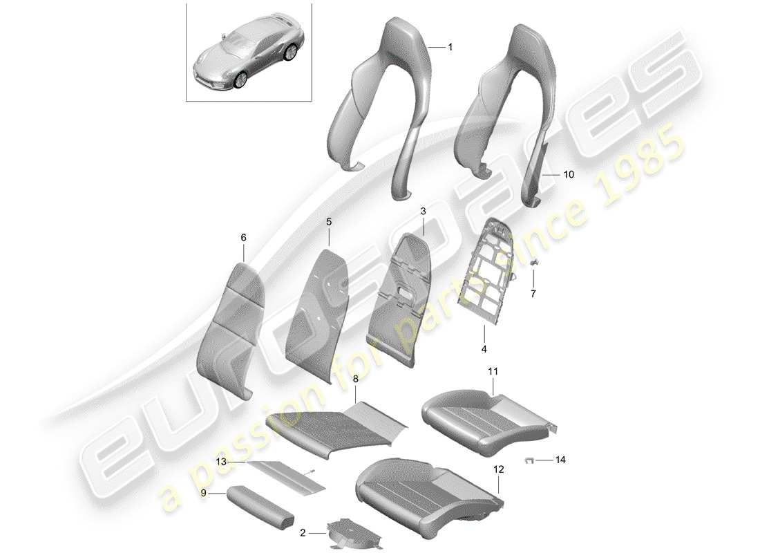 porsche 991 turbo (2018) foam part parts diagram