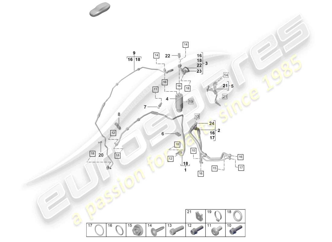 porsche 2023 (992-1 gt3/rs/st) air conditioning lhd refrigerant line (expansion valve >drier) part diagram