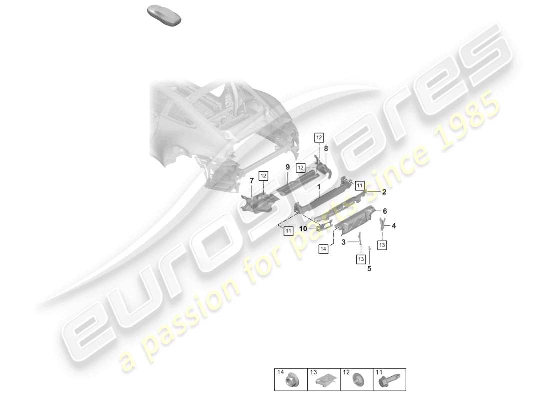 porsche 2020 (992-1 turbo / s) bumper carrier rear and heat shield part diagram