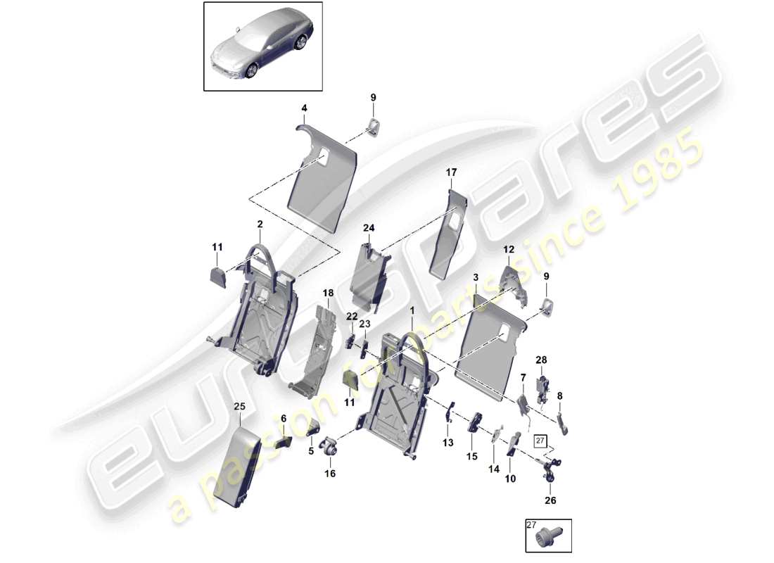 porsche 2021 (panamera 971-1) back seat backrest trim accessories comfort version sport version part diagram