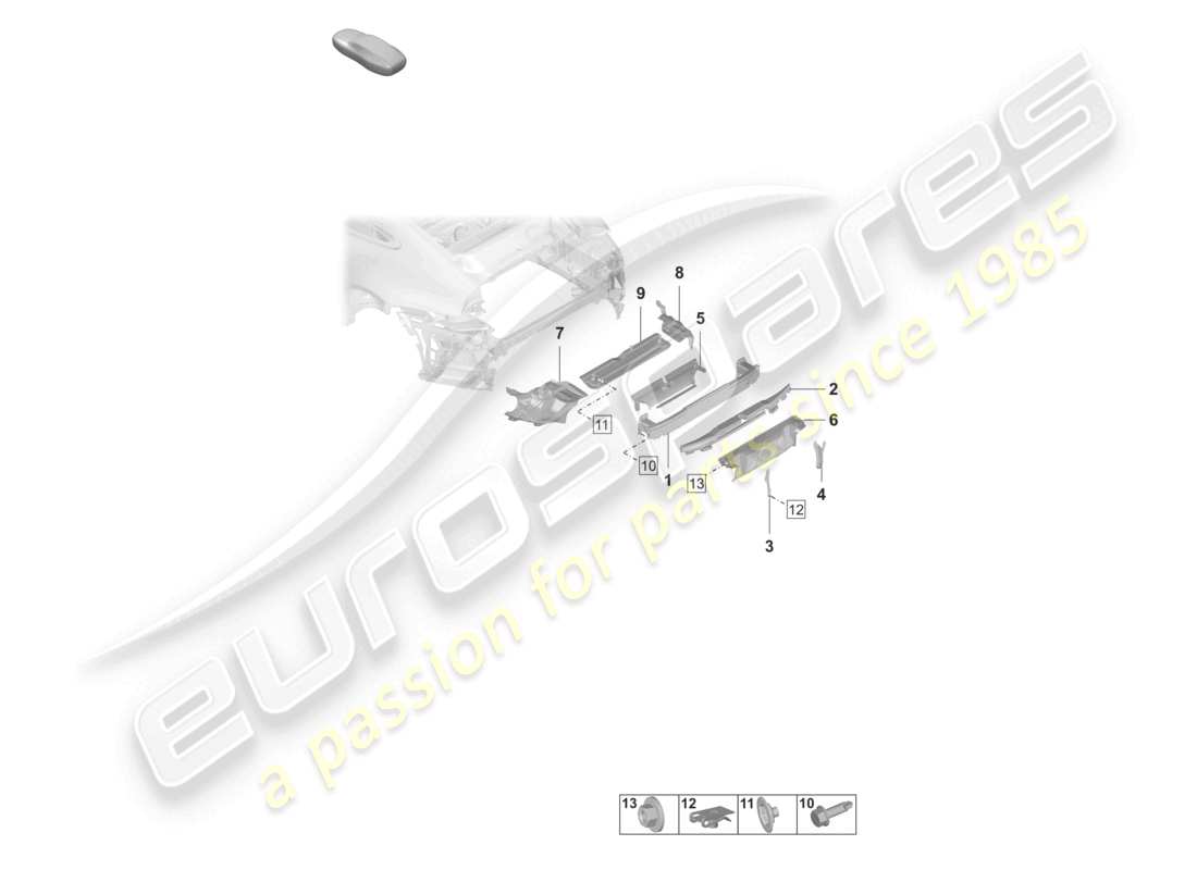 porsche 2023 (992-1) bumper carrier rear and heat shield sport design package part diagram
