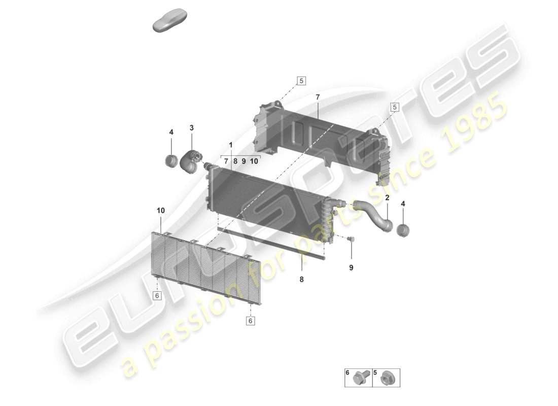 porsche 2022 (992-1 turbo / s) cooler for coolant front center for vehicles with additional coolant radiator part diagram