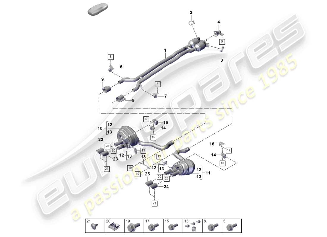 porsche 2026 (panamera 976) exhaust system front silencer rear silencer tailpipe part diagram