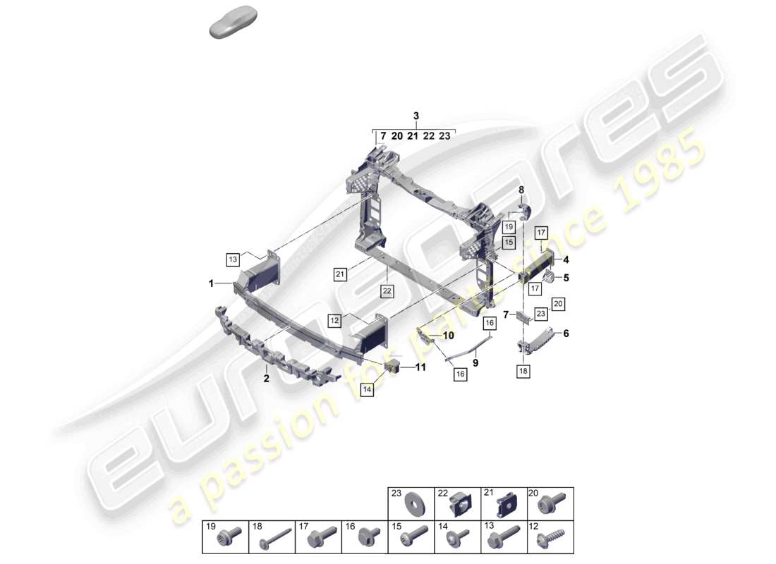 porsche 2026 (cayenne e3 pa) bumper carrier front and mounting bracket part diagram
