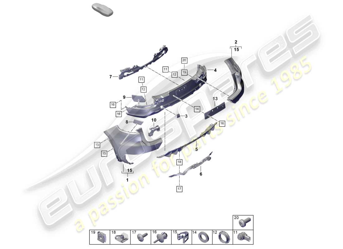 porsche 2026 (cayenne e3 pa) bumper rear coupe sport exhaust system center part diagram