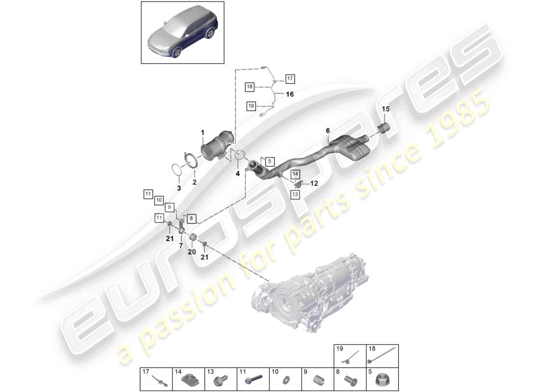 porsche 2021 (cayenne e3 9ya/9yb) exhaust system catalytic converter lambda probe part diagram