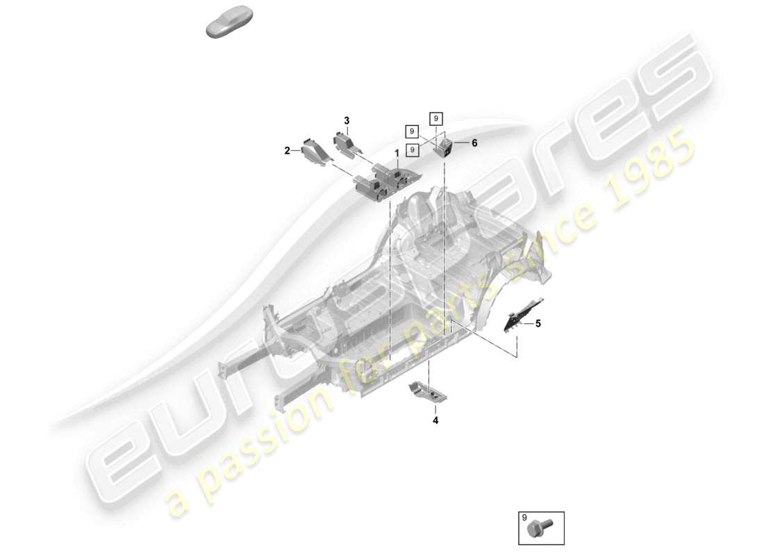 porsche 2025 (cayenne e3 pa) bottom plate front seat support center part diagram