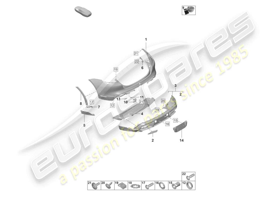 porsche 2023 (taycan 9j1-1) bumper rear taycan cross turismo turbo s offroad cross turismo part diagram