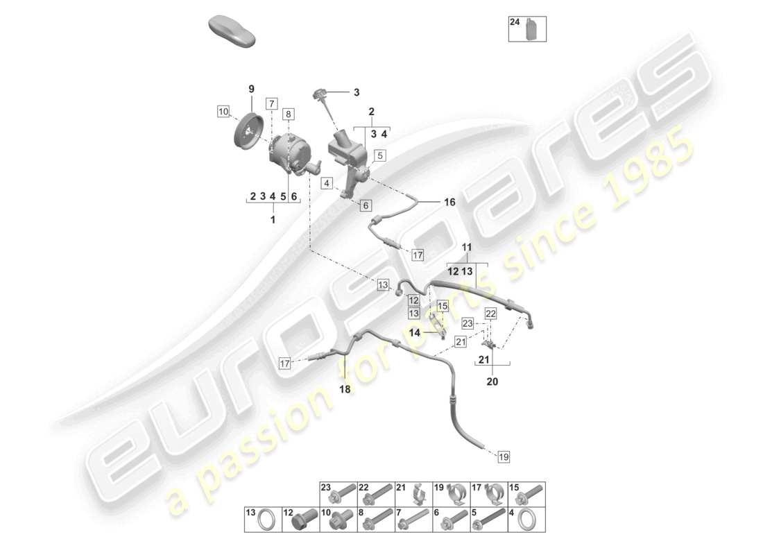porsche 2021 (992-1 turbo / s) hydraulic pump hydraulic line pdcc part diagram