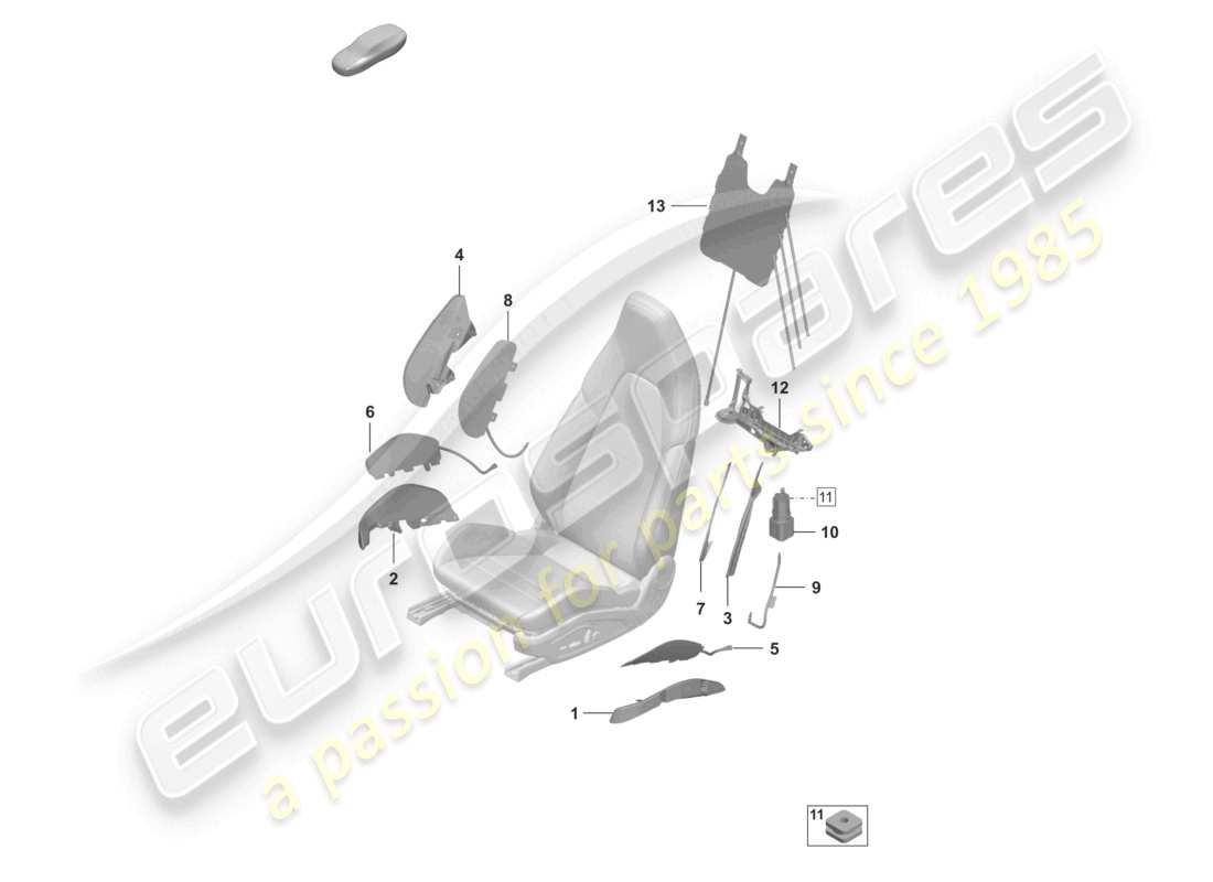 porsche 2024 (992-2) pneumatic components for seat for vehicles with electric 14-way seat adjustment for models with electrically adjustable 18-way seats part diagram