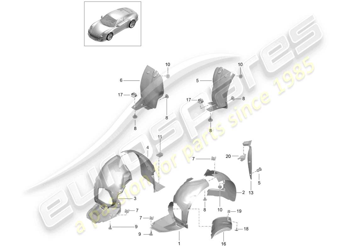 porsche 2021 (991-2 r/gt3/rs) wheel housing liner trims part diagram