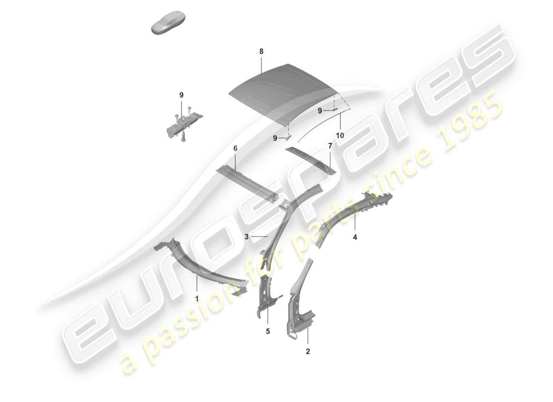 porsche 2022 (992-1) roof a-pillar coupe parts diagram