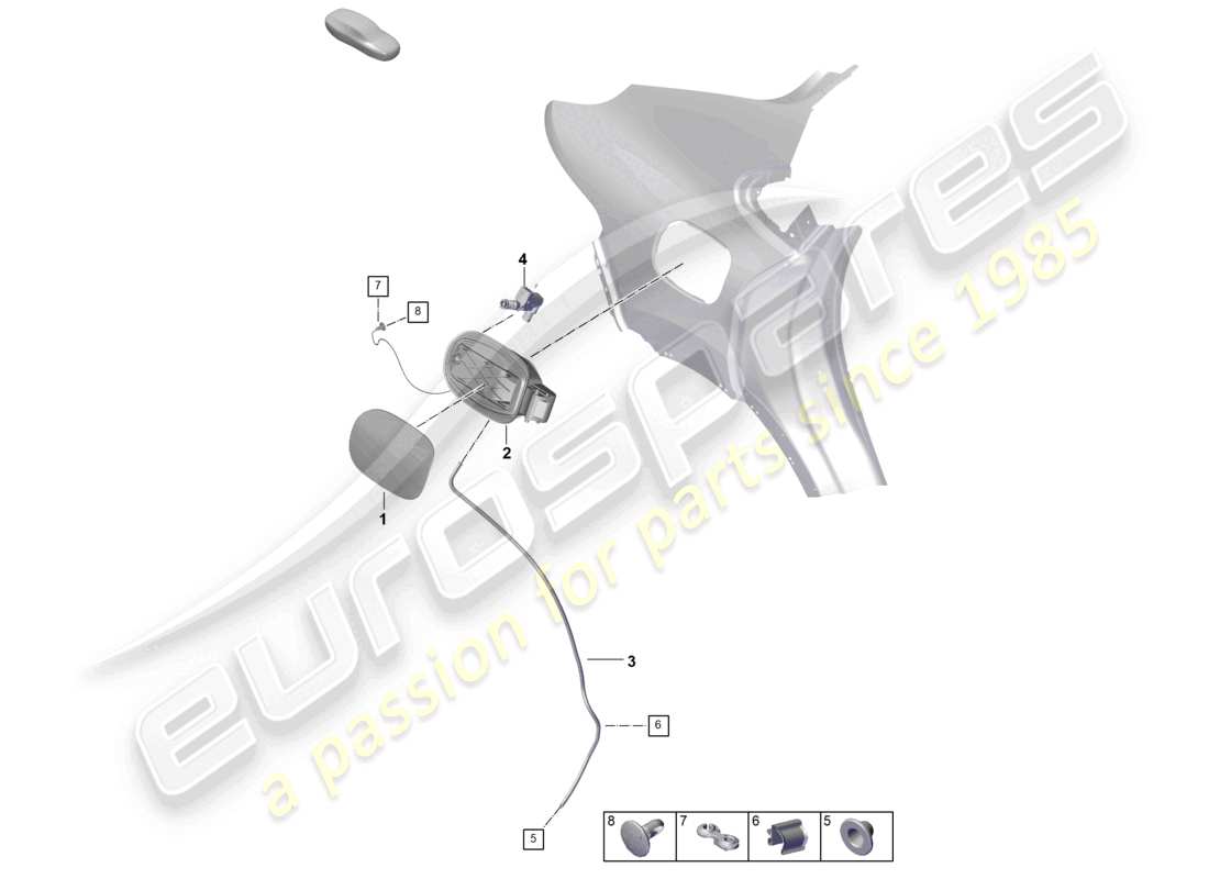 porsche 2024 (cayenne e3 pa) fuel filler flap outer fuel filler flap module part diagram