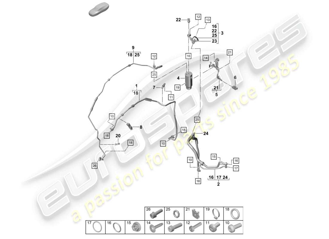porsche 2020 (992-1 turbo / s) air conditioning lhd refrigerant line (expansion valve >drier) part diagram