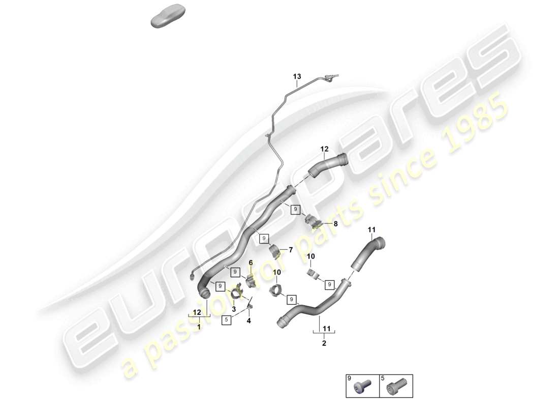 porsche 2024 (992-2) coolant cooling system rear end part diagram