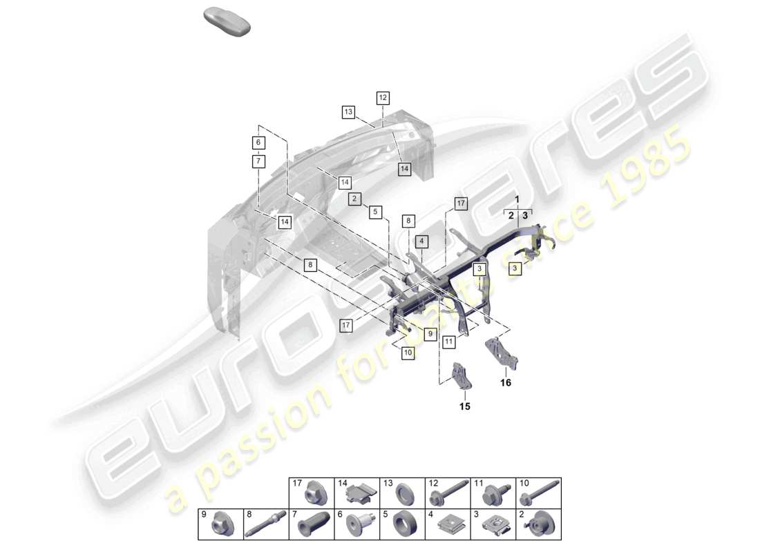porsche 2023 (cayenne e3 pa) retaining frame instrument panel trim part diagram