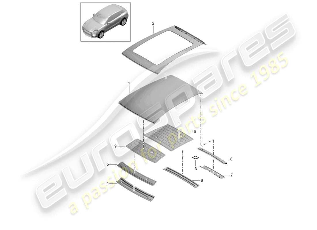 porsche 2021 (macan) outer roof panel scuttle parts diagram