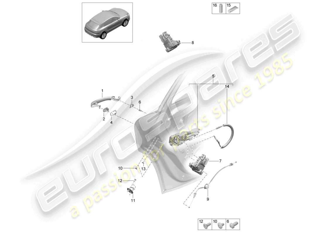 porsche 2021 (macan) door handles rear door lock parts diagram