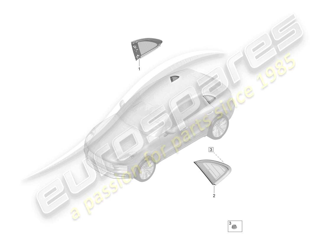porsche 2022 (macan) side window (non-opening) for rear side panel part diagram