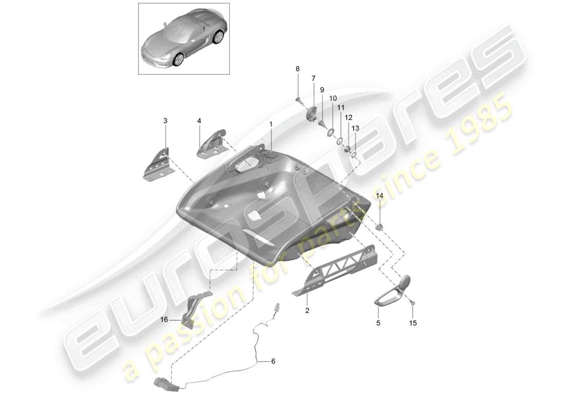 porsche 2022 (718 boxster spyder) bucket seat seat shell folding seat part diagram