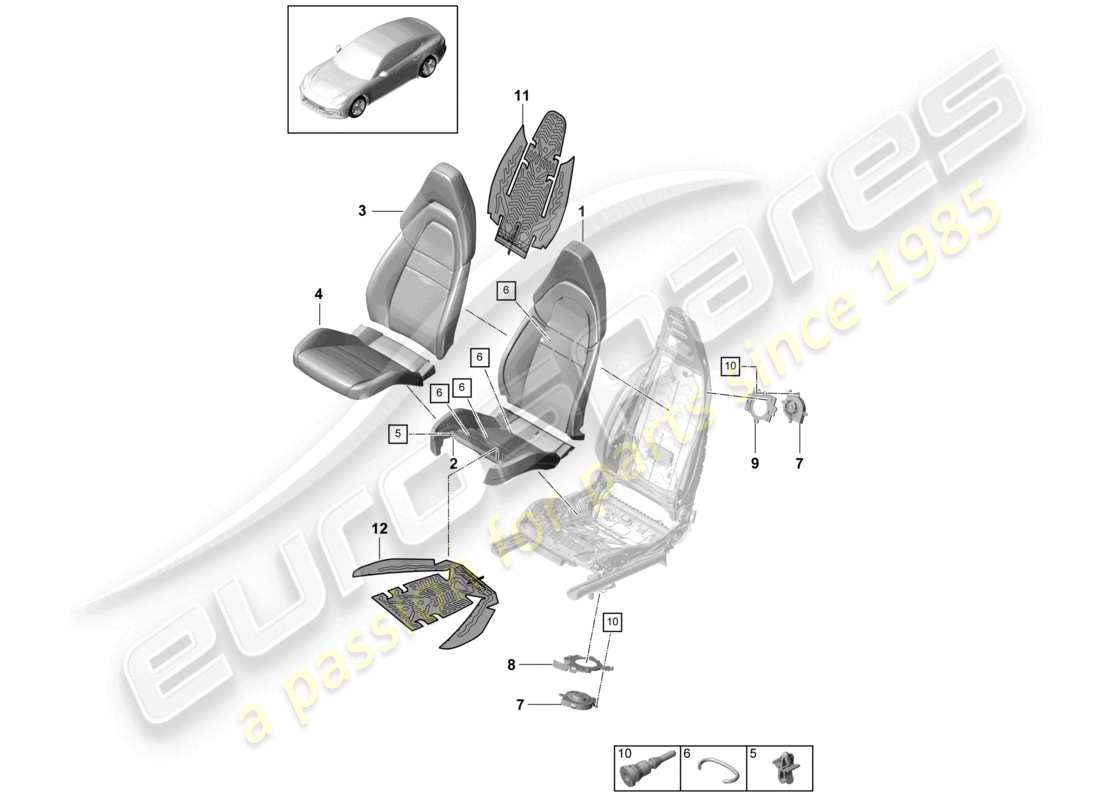 porsche 2021 (panamera 971-1) foam part seat cover comfort seat ventilation component part diagram