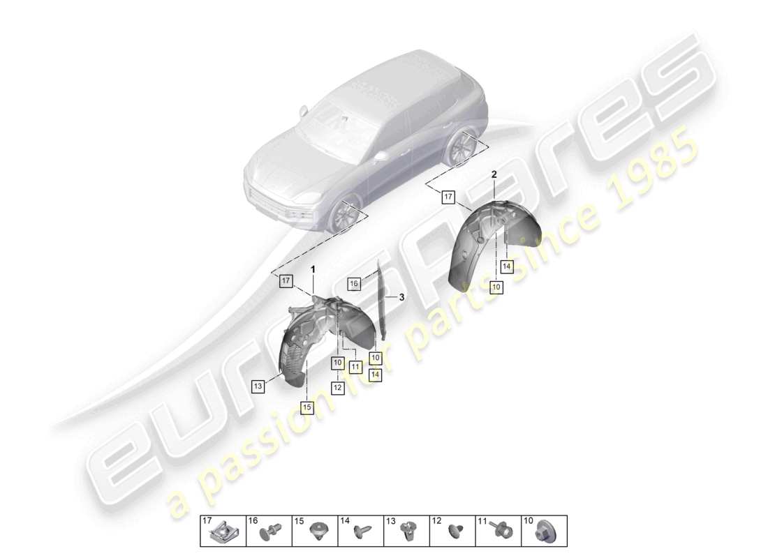 porsche 2024 (cayenne e3 pa) trim wheel housing liner part diagram