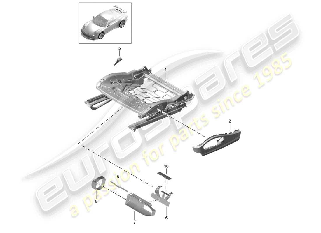 porsche 2021 (991-2 r/gt3/rs) seat frame sports seat plus accessories trim for switch part diagram