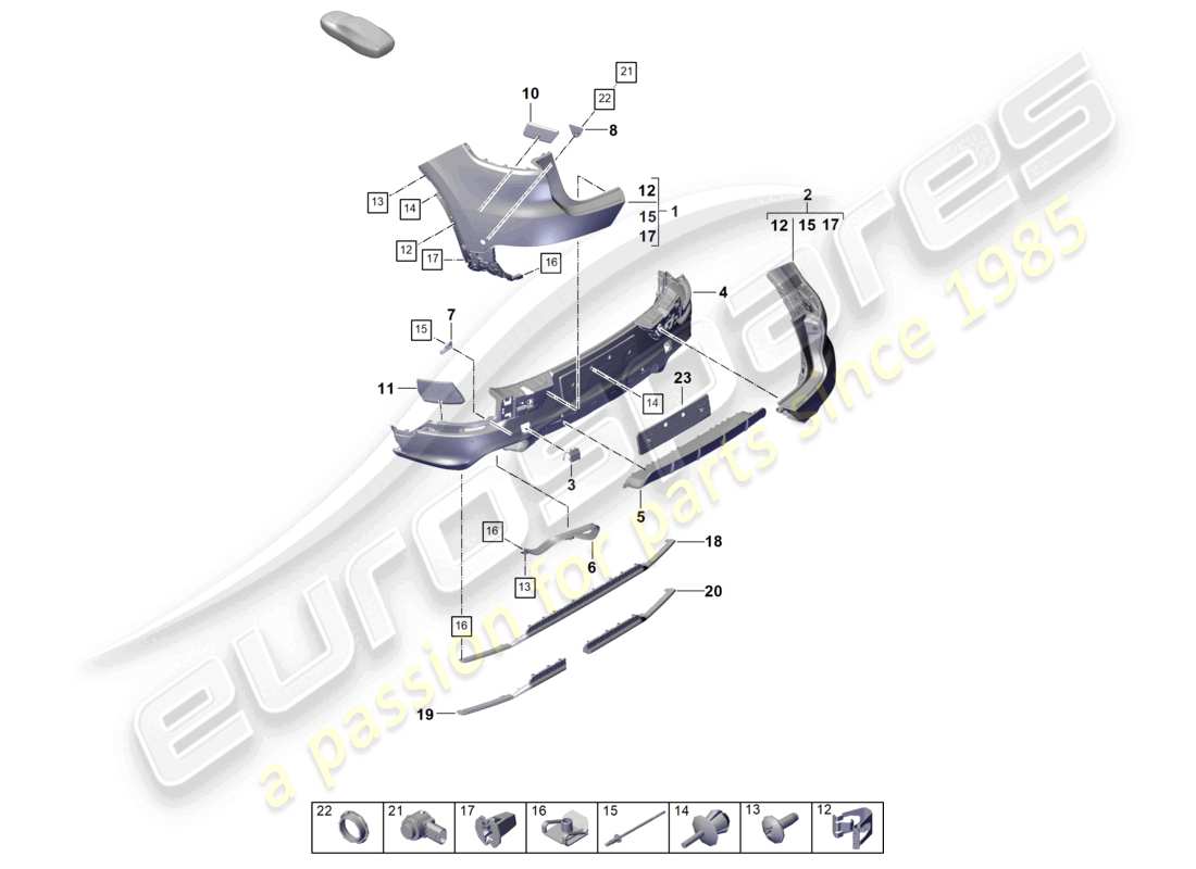porsche 2023 (cayenne e3 pa) bumper rear coupe part diagram