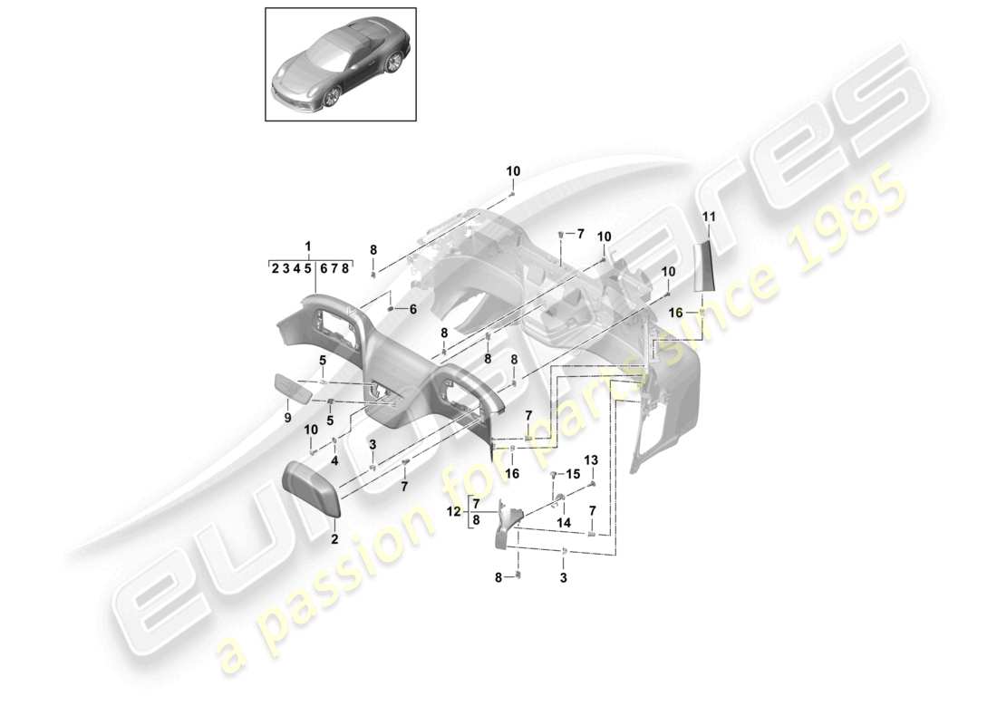 porsche 2021 (991-2 r/gt3/rs) cross member trim accessories trim part diagram
