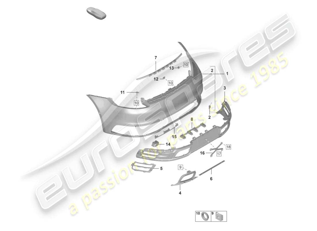 porsche 2021 (992-1) bumper rear with: basic accessories parts diagram