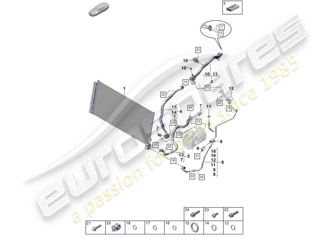 porsche 2026 (panamera 976) heating, air cond. system v6 for vehicles with hybrid drive refrigerant circuit part diagram