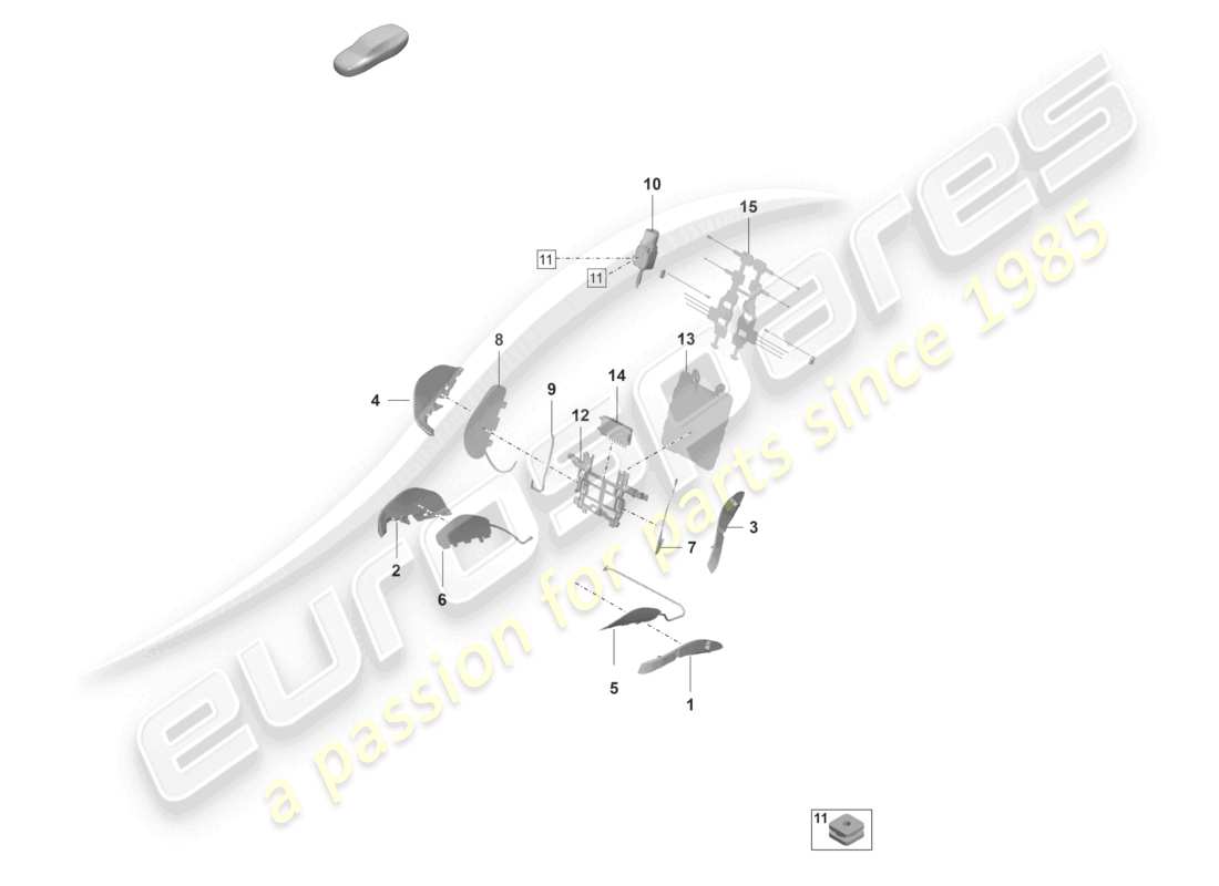 porsche 2024 (panamera 971-2) pneumatic components for seat for vehicles with electric 14-way seat adjustment for models with electrically adjustable 18-way seats part diagram