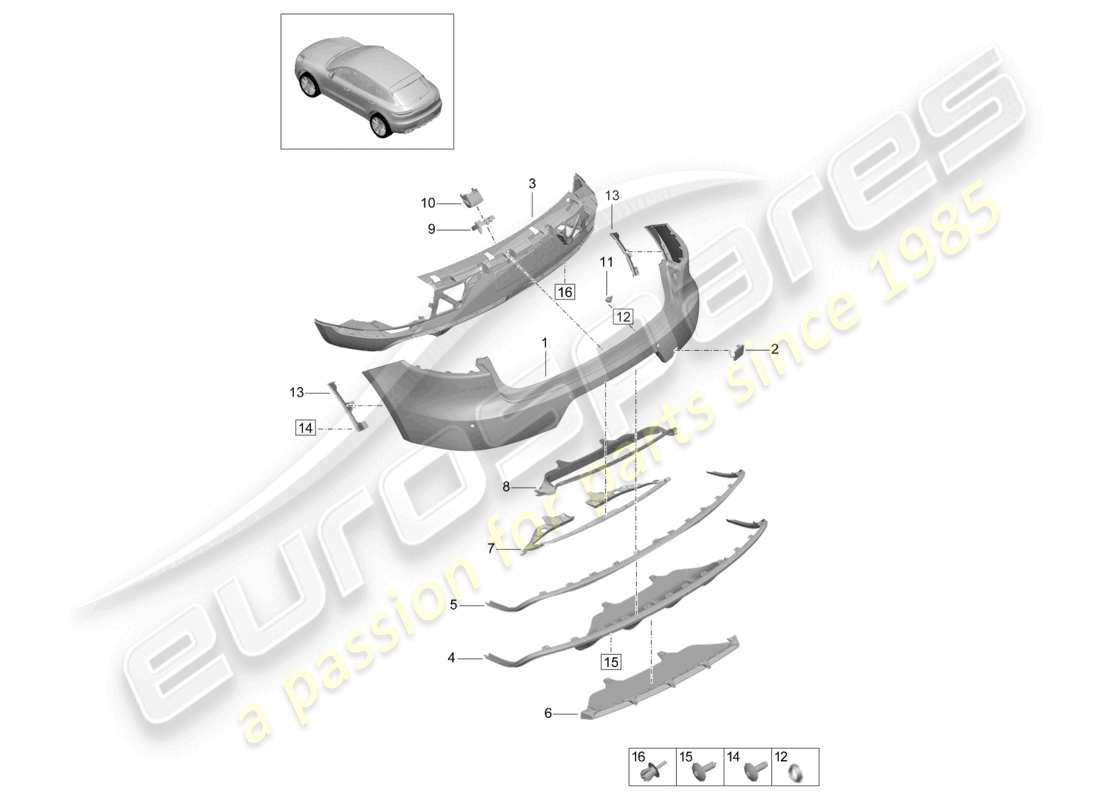 porsche 2021 (macan) bumper rear sport design package parts diagram