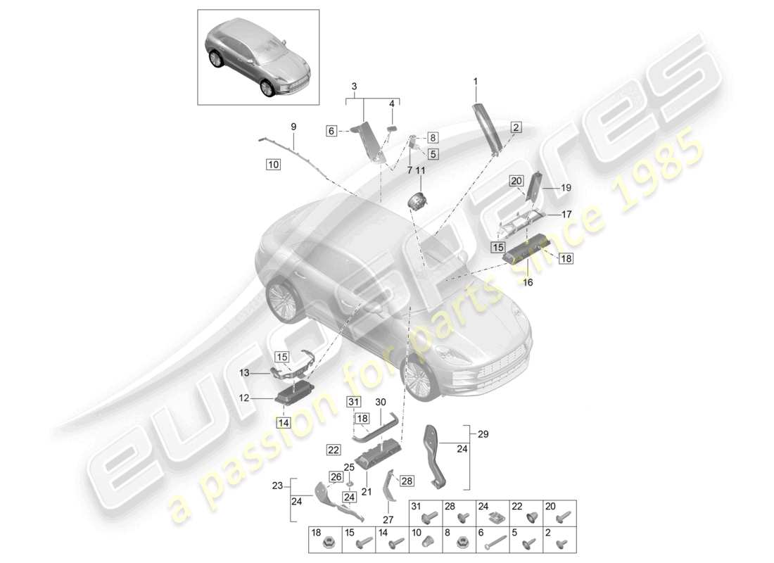 porsche 2021 (macan) airbag parts diagram
