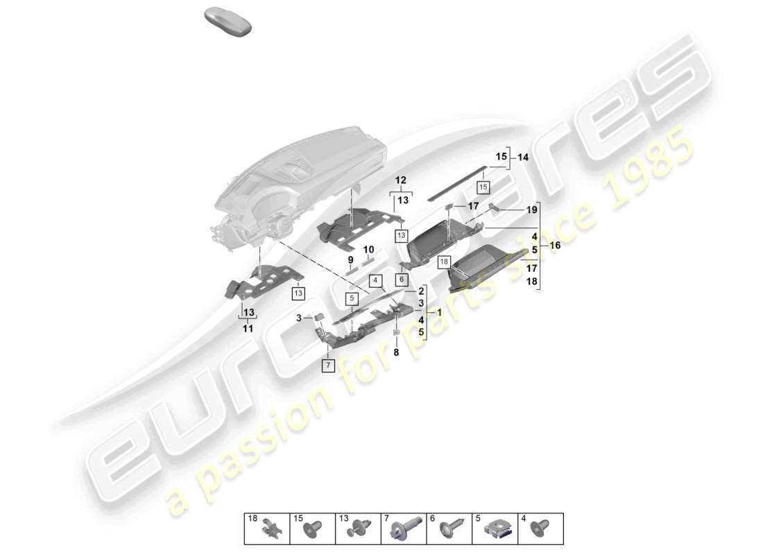porsche 2025 (panamera 976) dash panel attachment parts lower part diagram