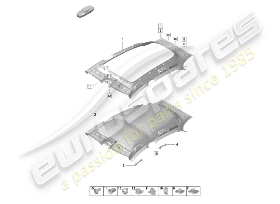 porsche 2021 (taycan 9j1-1) roof trim moulded headliner part diagram