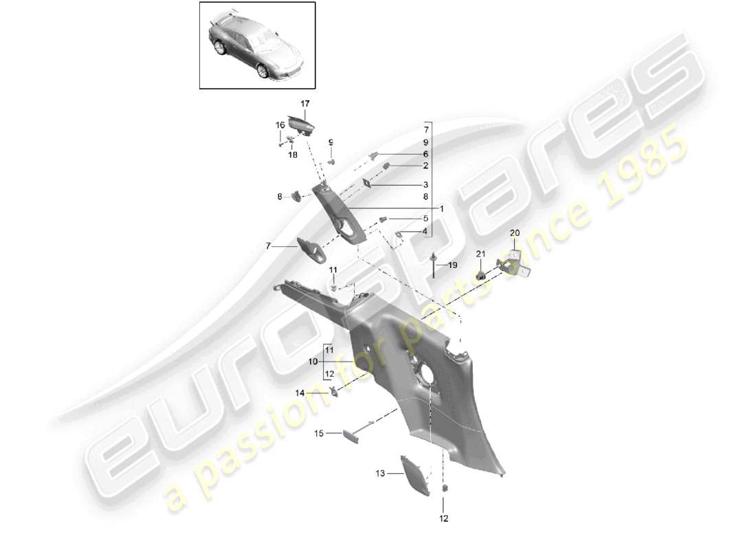 porsche 2021 (991-2 r/gt3/rs) side panel trim b-pillar d - mj 2018>> part diagram
