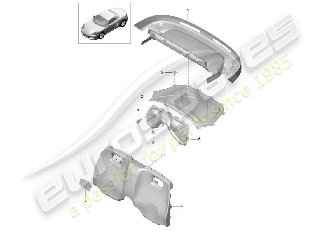 porsche 2025 (718 boxster) trims engine bay part diagram