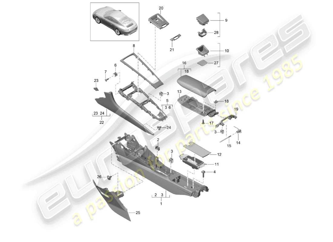 porsche 2021 (991-2 r/gt3/rs) centre console d - mj 2018>> part diagram