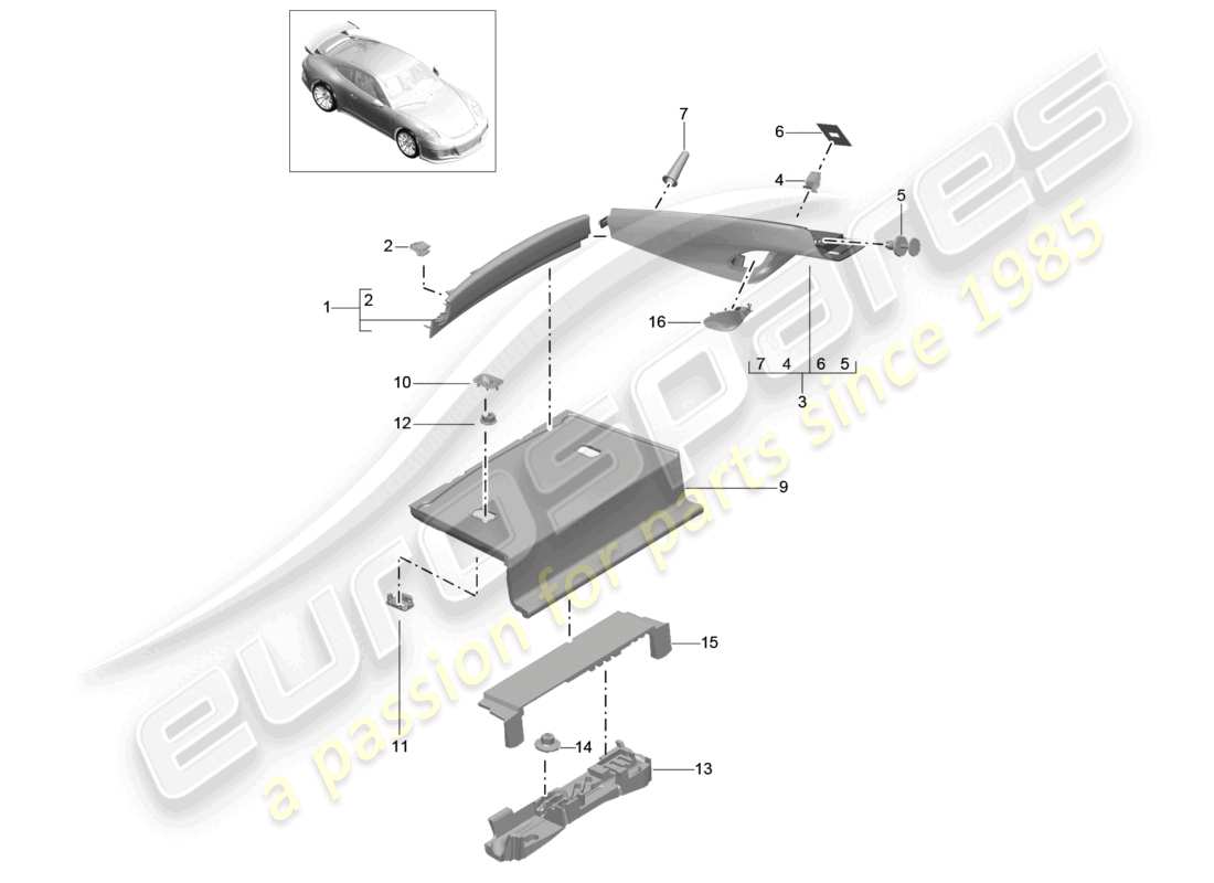 porsche 2021 (991-2 r/gt3/rs) trims rear c-pillar part diagram