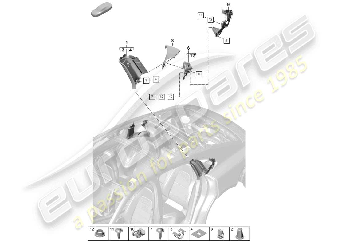 porsche 2024 (panamera 976) c-pillar trim part diagram