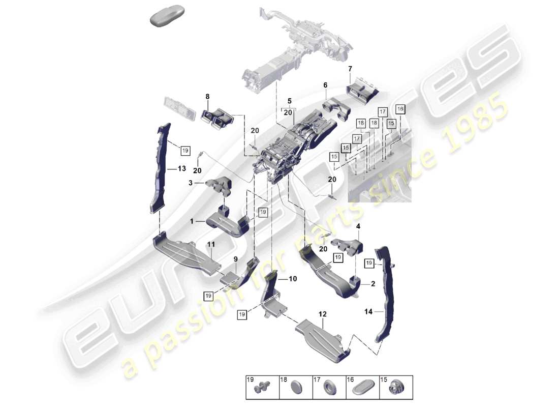porsche 2025 (cayenne e3 pa) air cond. system/ heating air guide passenger compartment for vehicles with 2nd heat exchanger part diagram